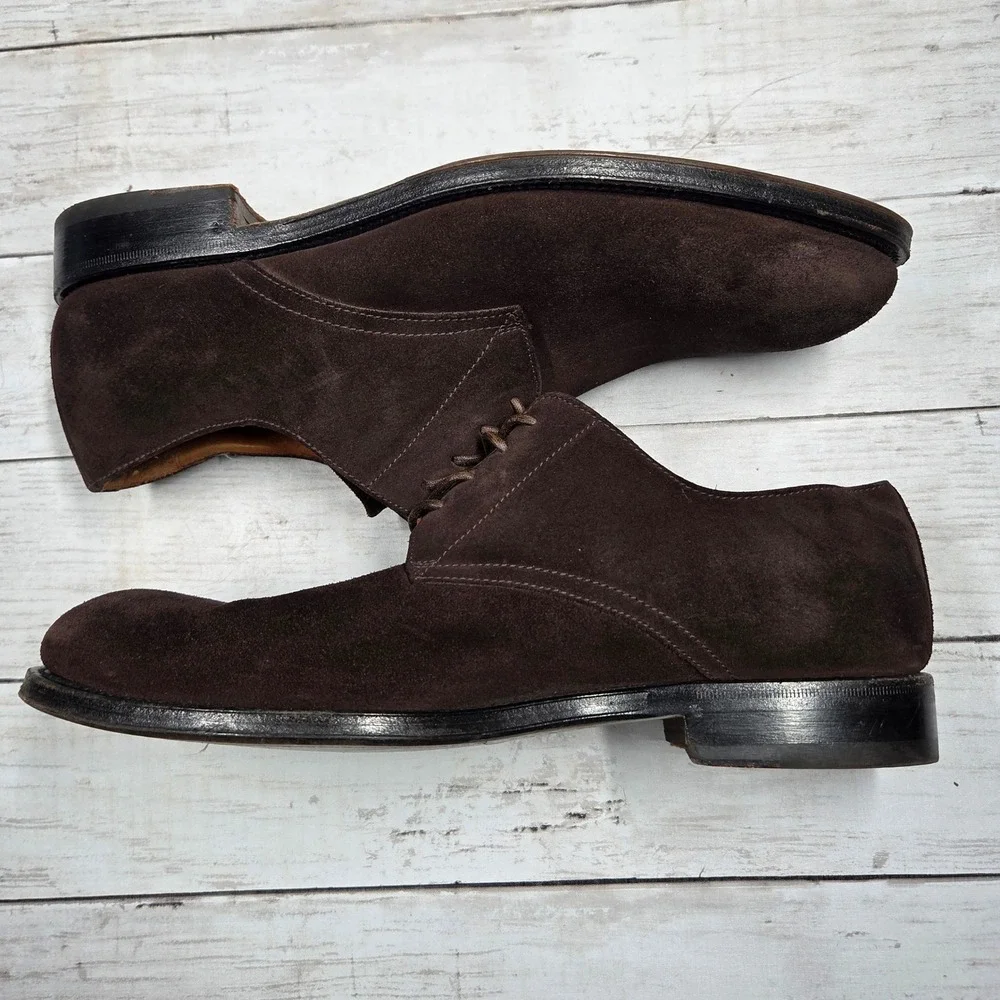 Aquatalia Suede Derby Dress Shoes Italian Brown Mens Size 10.5 Lace Up Round Toe